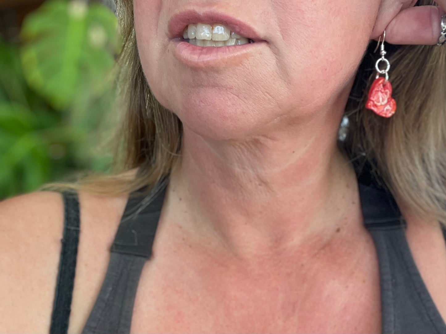 Handmade ceramic heart earrings. Eco friendly earrings, ethical jewellery, valentines present, red heart earrings, boho heart jewellery