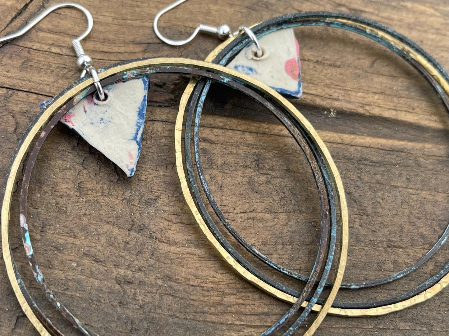 Handmade earrings. Blue hoop earrings, unusual earrings, gift for her, big hoop earrings, unique jewellery, large earrings, hippy earrings