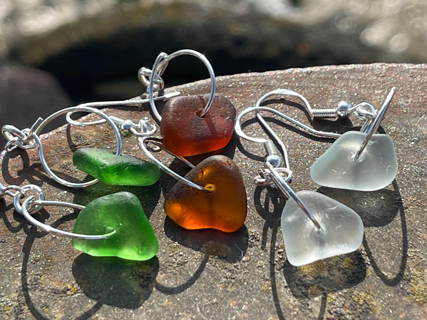 Sustainable jewellery. Eco friendly jewellery. Sea glass hoop earrings, ethical jewellery, handmade sea glass jewellery, ethical jewelry