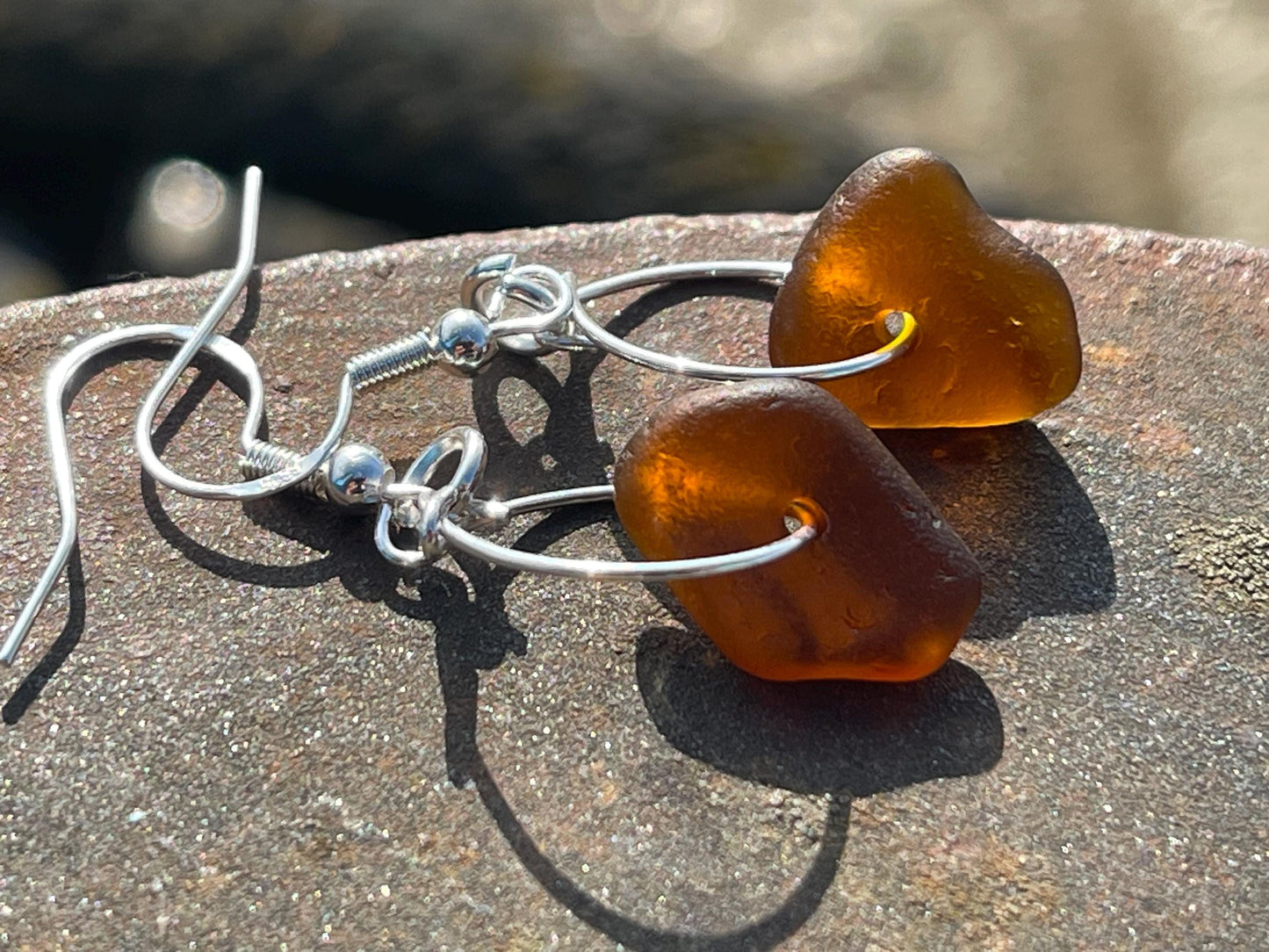 Sustainable jewellery. Eco friendly jewellery. Sea glass hoop earrings, ethical jewellery, handmade sea glass jewellery, ethical jewelry