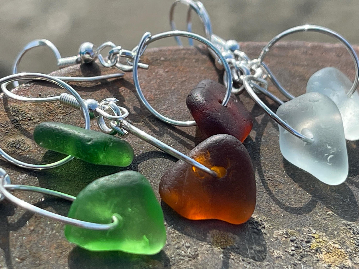 Sustainable jewellery. Eco friendly jewellery. Sea glass hoop earrings, ethical jewellery, handmade sea glass jewellery, ethical jewelry