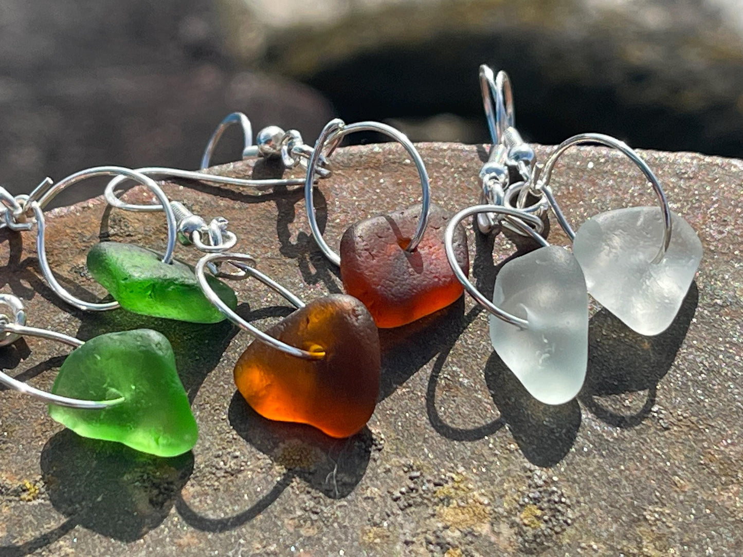 Sustainable jewellery. Eco friendly jewellery. Sea glass hoop earrings, ethical jewellery, handmade sea glass jewellery, ethical jewelry