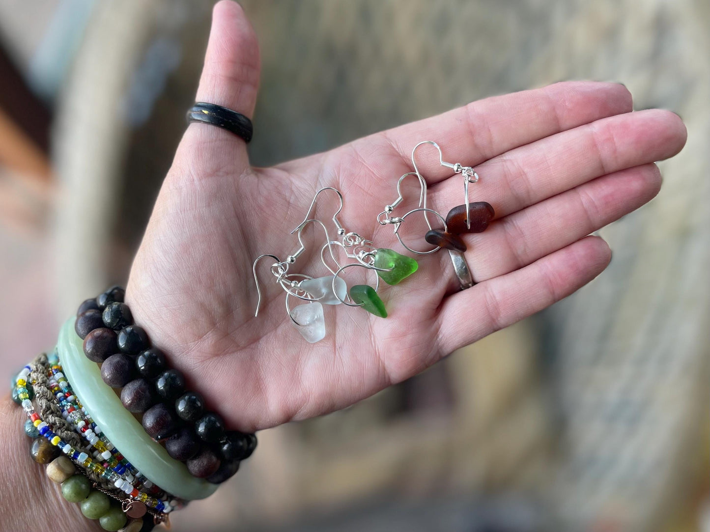 Sustainable jewellery. Eco friendly jewellery. Sea glass hoop earrings, ethical jewellery, handmade sea glass jewellery, ethical jewelry