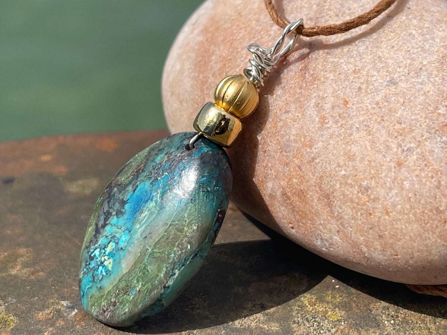 Chrysocolla Malachite necklace, ethical jewellery, bohemian necklace, unusual jewellery, malachite pendant, green gemstone necklace