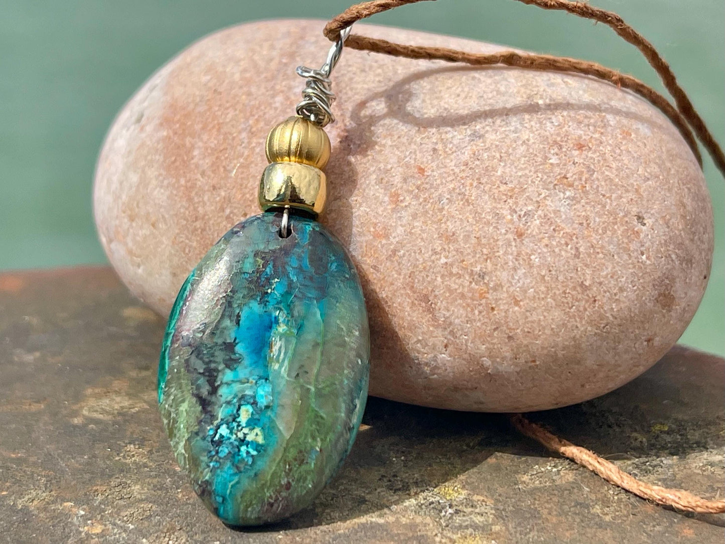 Chrysocolla Malachite necklace, ethical jewellery, bohemian necklace, unusual jewellery, malachite pendant, green gemstone necklace