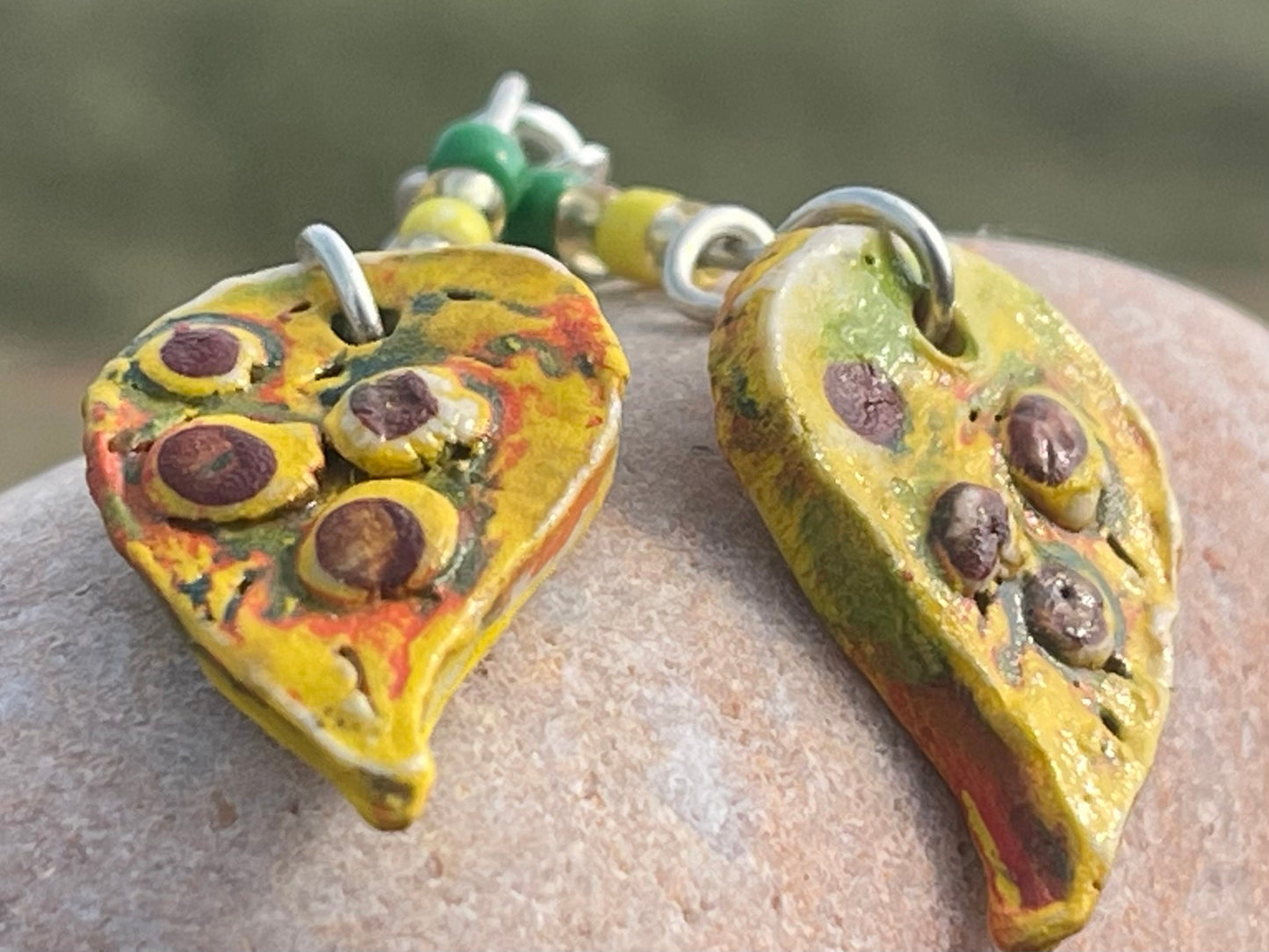 Handmade earrings using Sussex clay. Unique jewellery, ceramic earrings, boho jewellery, yellow earrings, unique earrings, yellow jewellery