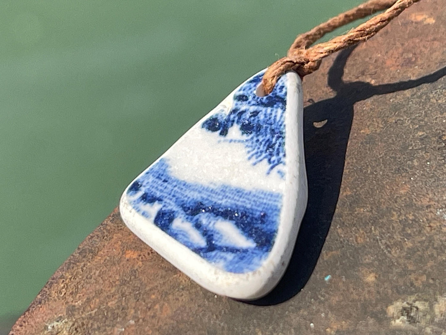 Recycled necklace, sea pottery necklace, eco friendly gift for her. Handmade necklace, ethical jewellery, blue necklace, earthy jewellery