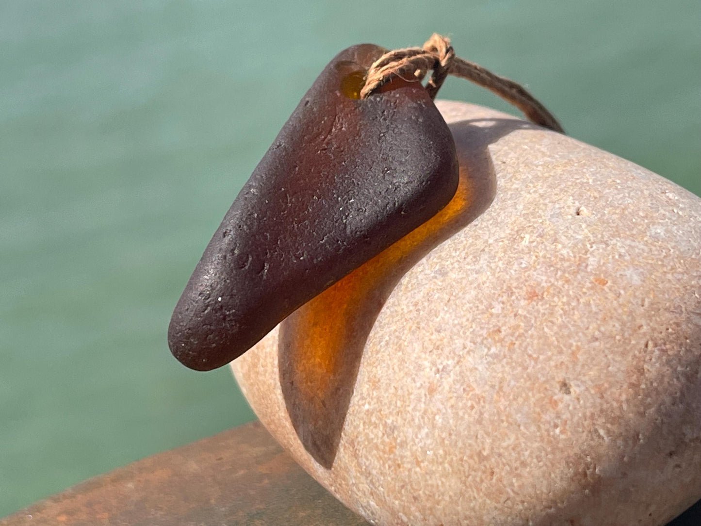 Orange sea glass necklace. Recycled necklace, gift for him. Ethical jewellery. Sea glass pendant. Eco friendly necklace, boho surf jewellery