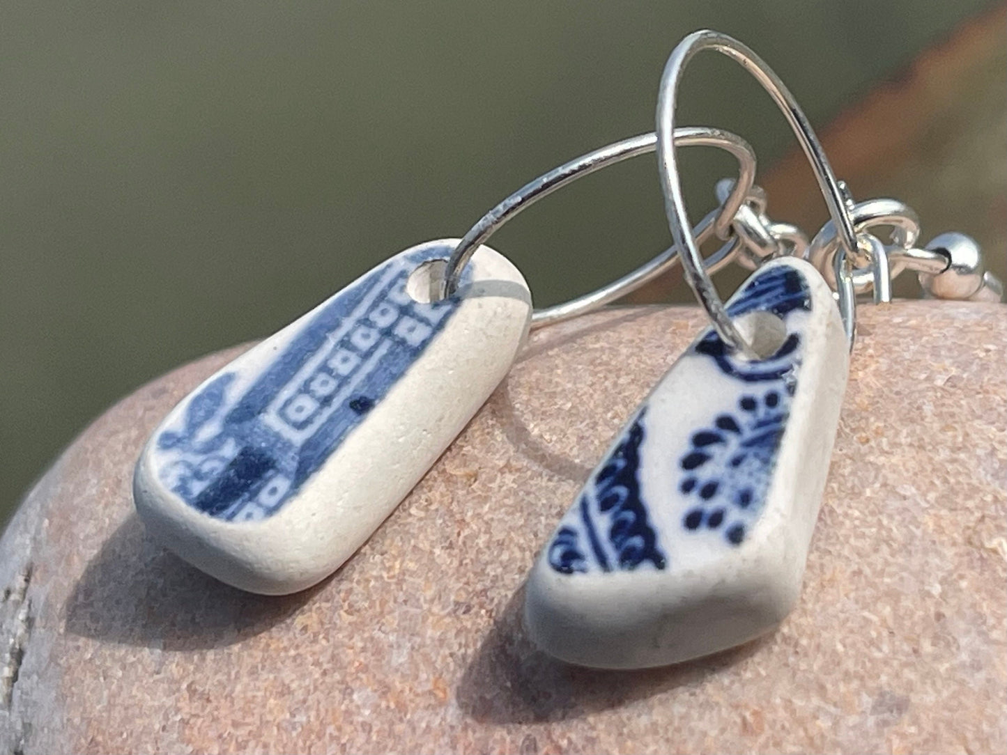 Sea pottery earrings, handmade earrings, ceramic earrings, boho earrings, little hoop earrings, Ethical jewellery, unique gift for her, boho