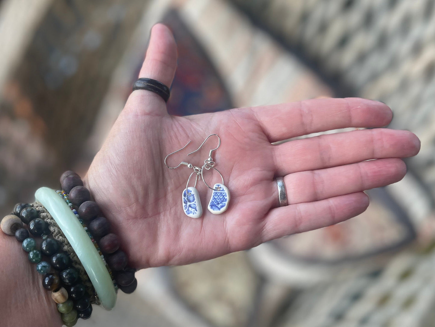 Sea pottery earrings, handmade earrings, ceramic earrings, boho earrings, little hoop earrings, Ethical jewellery, unique gift for her, boho