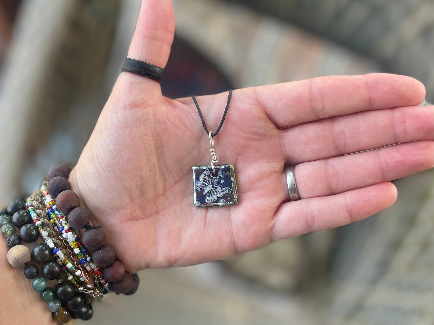 Unique Handmade Blue Butterfly Necklace - Boho Ethical Jewelry. Unique gift for her