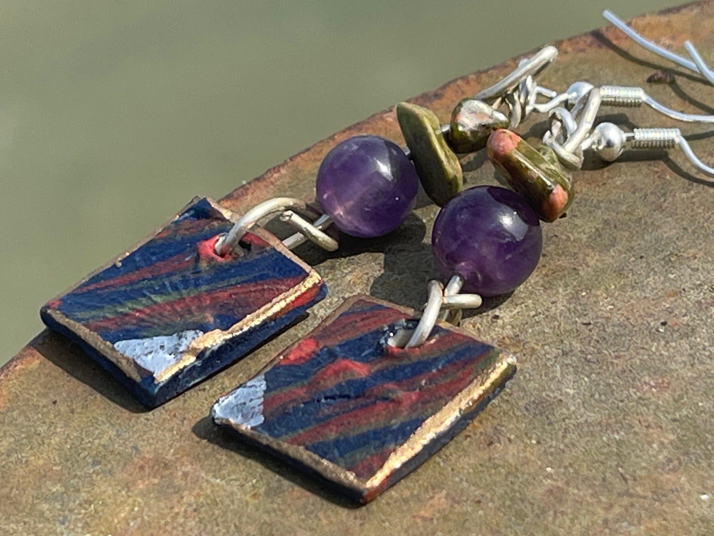 Handmade Blue earrings, Amethyst jewellery, Unique Eco-Friendly jewellery, Boho jewellery, Ethical earrings