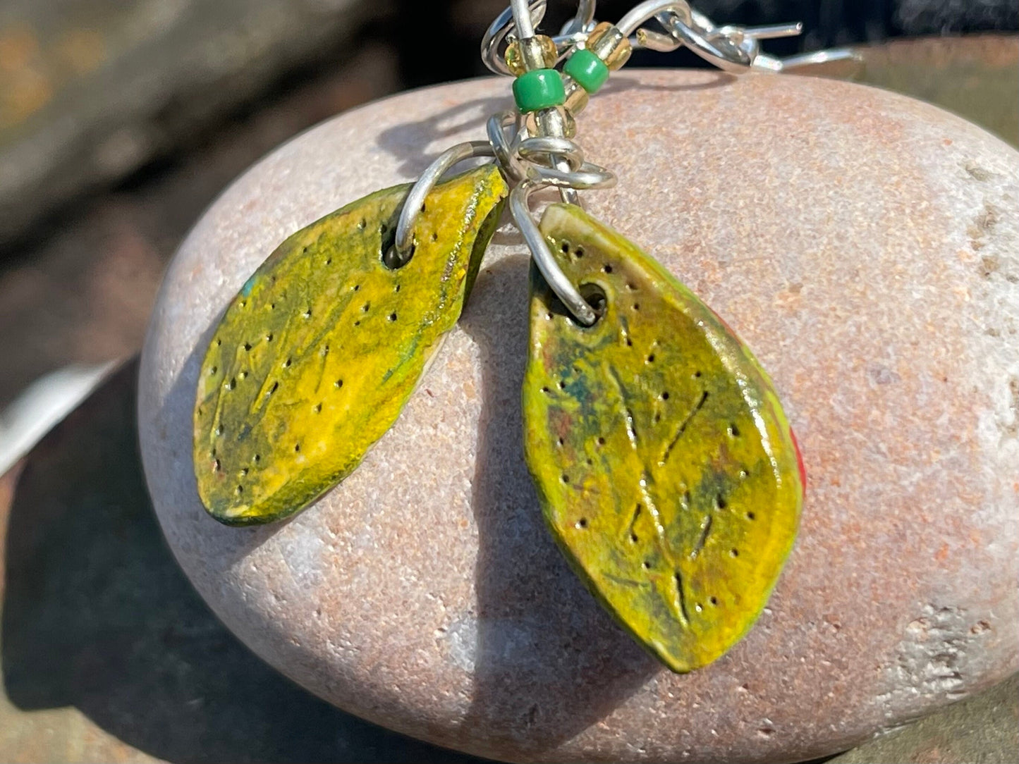 Handmade Leaf Earrings. Ethical Eco Friendly Jewellery, handmade green earrings, boho eco friendly jewellery