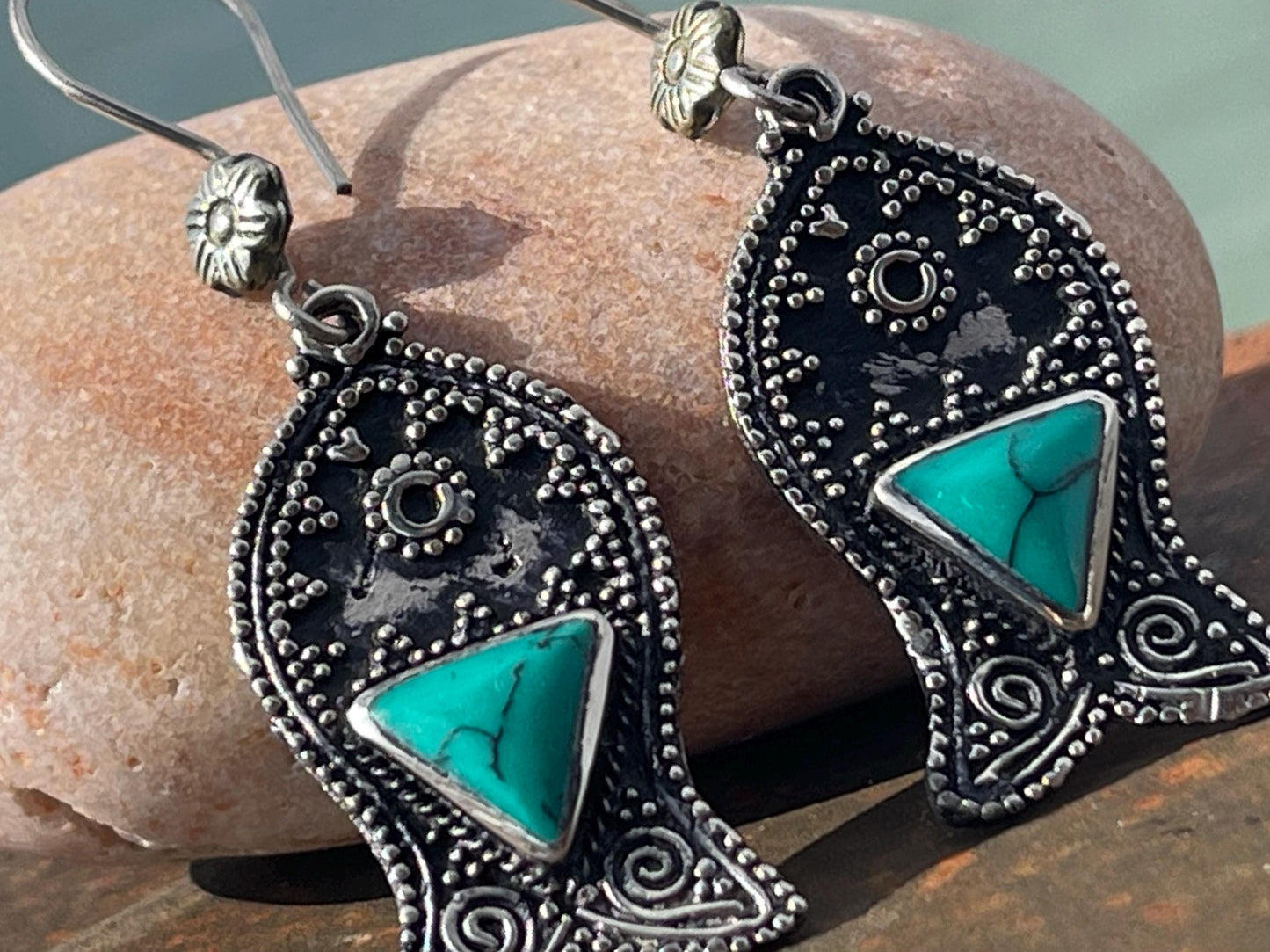 Gypsy jewellery, vintage fish earrings, silver fish earrings, vintage fish jewellery, ethical jewellery,  gypsy earrings, unusual gift ideas