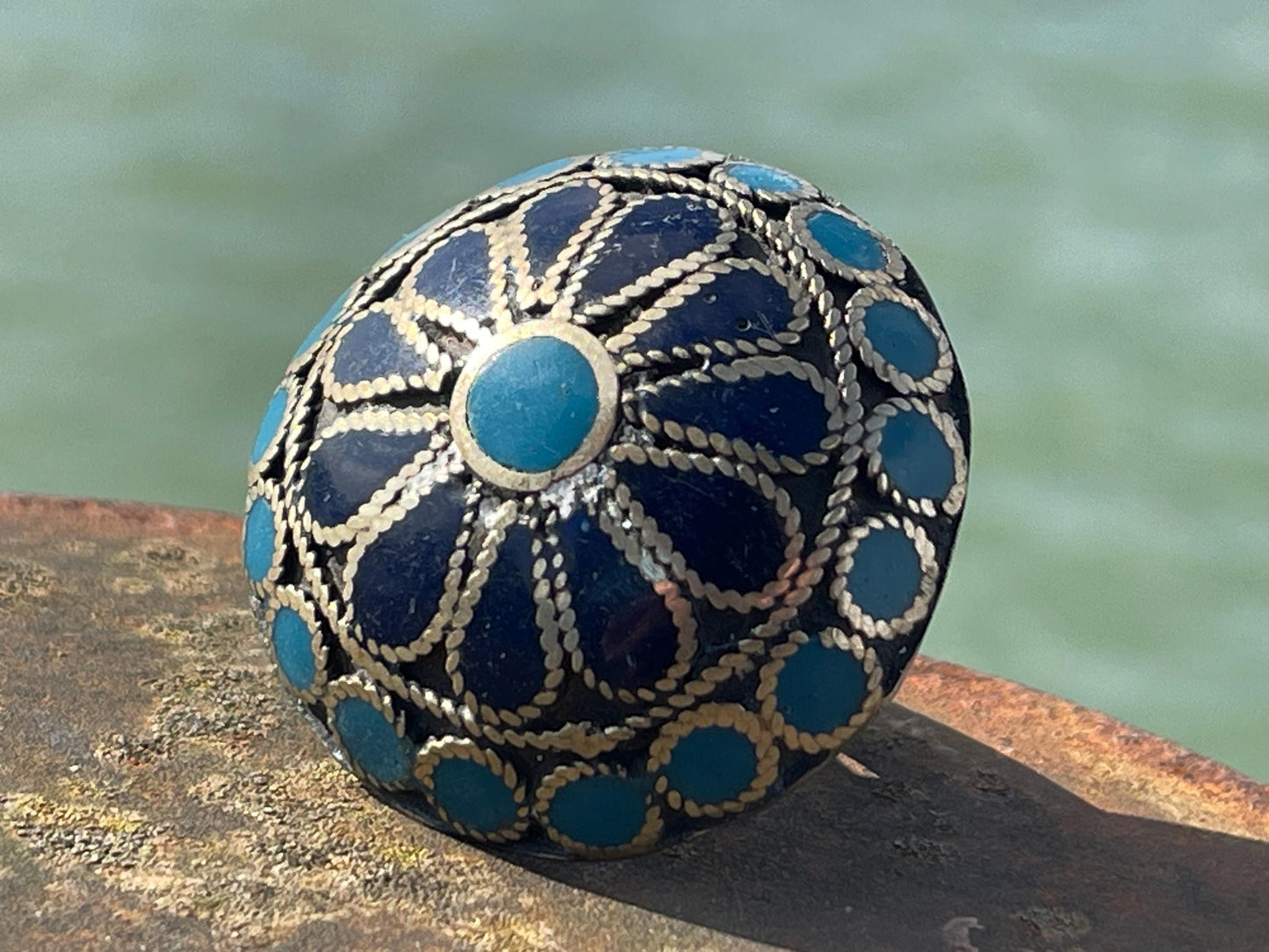 Fabulous vintage ring, large blue ring, boho vintage jewellery, ethical jewellery, gypsy ring. Gypsy jewellery, statement jewellery