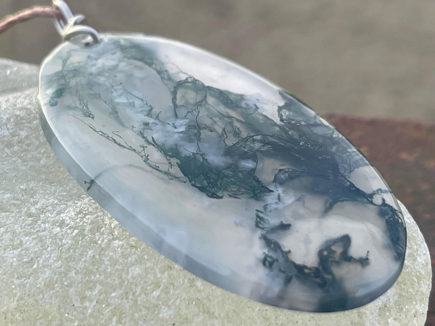 Moss agate necklace, moss agate pendant, large gemstone necklace, green gemstone, gift for gardener. Handmade necklace, boho gift for her