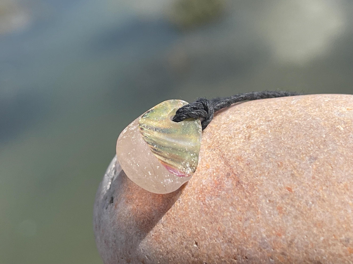 Unusual sea glass necklace. Recycled necklace, gift for him. Ethical jewellery. Sea glass pendant. Eco friendly necklace, boho jewellery