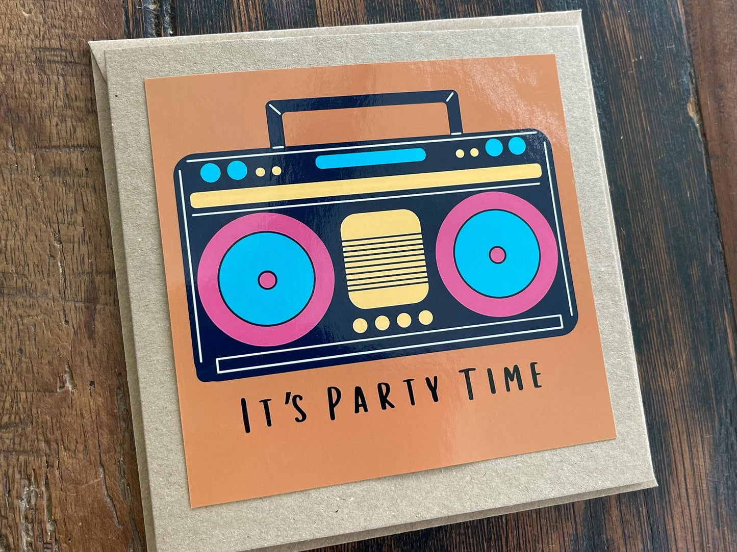 Recycled handmade birthday card. Its party time, eco friendly birthday card. Handmade eco friendly cards. Retro birthday card. Cool birthday