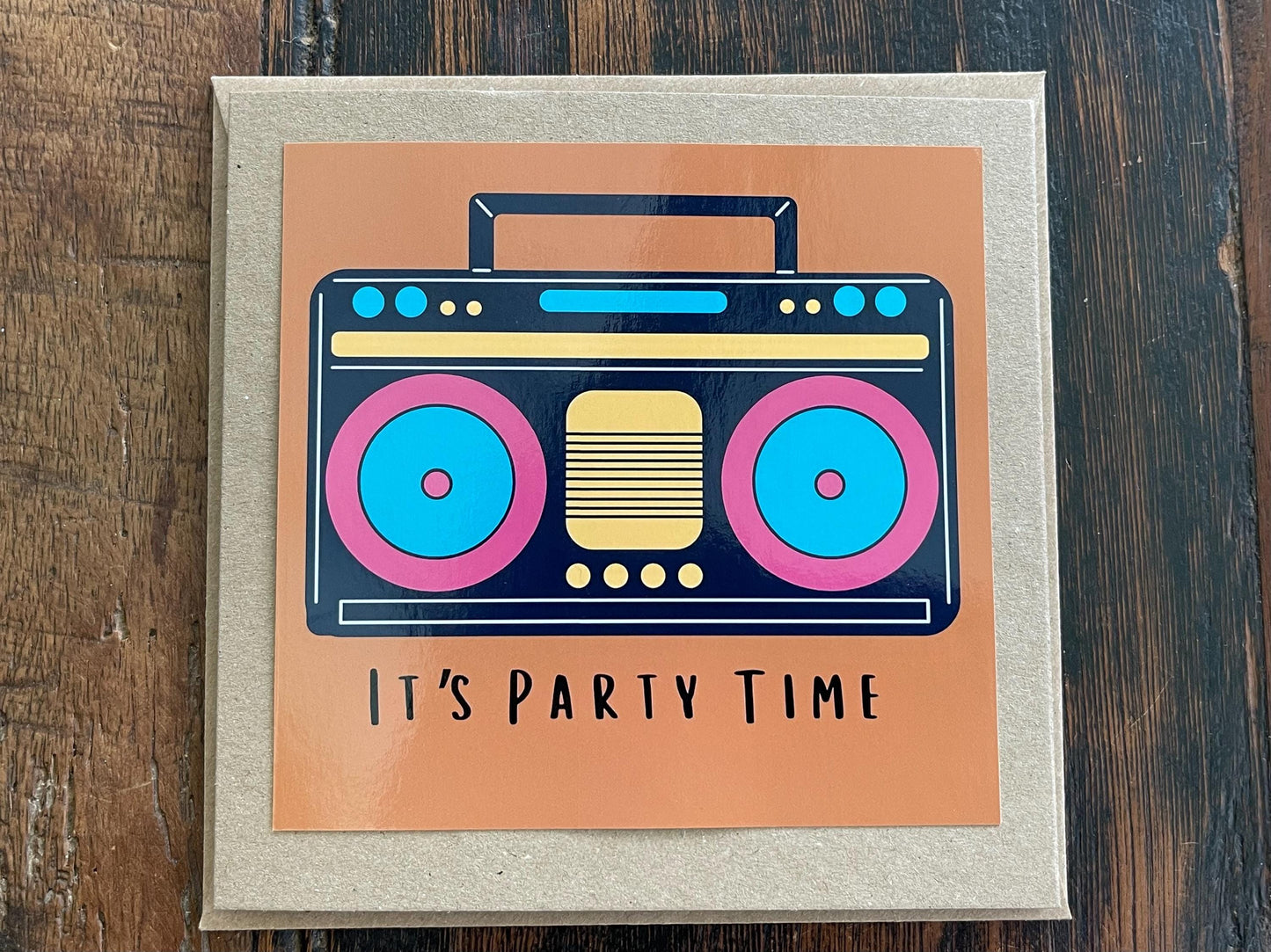 Recycled handmade birthday card. Its party time, eco friendly birthday card. Handmade eco friendly cards. Retro birthday card. Cool birthday