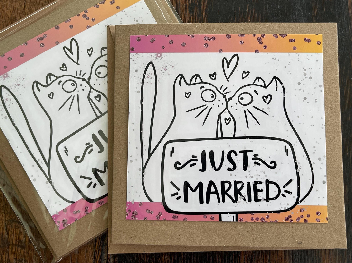 Just married card, recycled handmade wedding card. Homemade wedding card. Same sex wedding card. Mr and Mr, mrs and mrs, LGBT wedding