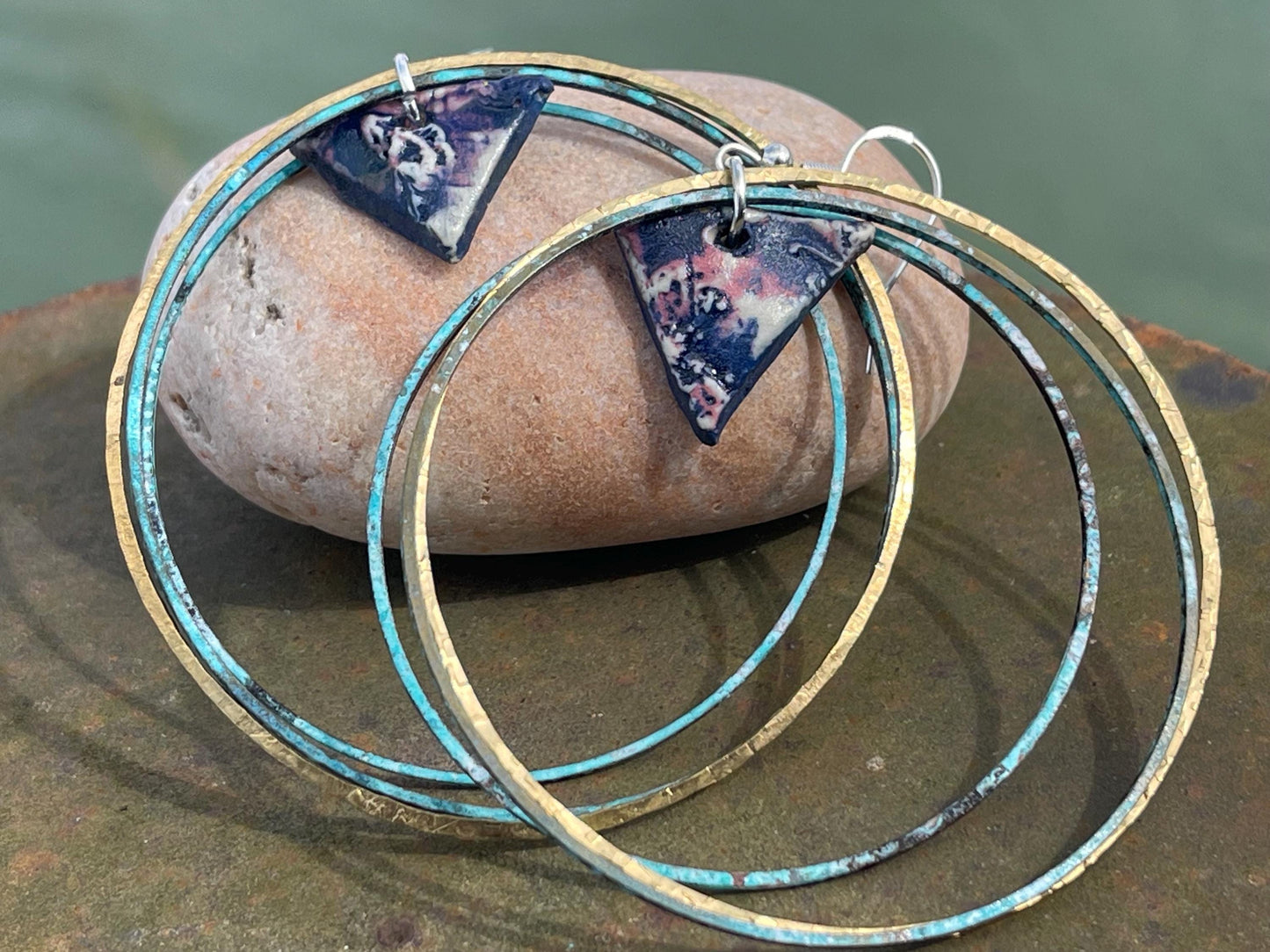 Handmade earrings. Blue hoop earrings, unusual earrings, gift for her, big hoop earrings, unique jewellery, large earrings, hippy earrings