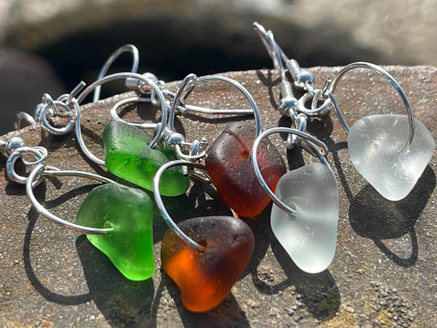 Sustainable jewellery. Eco friendly jewellery. Sea glass hoop earrings, ethical jewellery, handmade sea glass jewellery, ethical jewelry