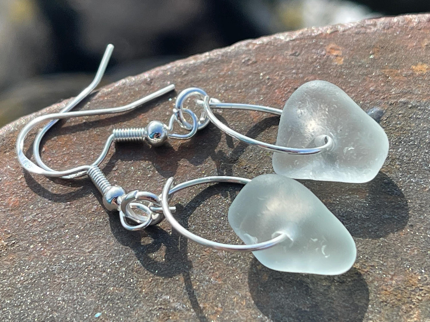 Sustainable jewellery. Eco friendly jewellery. Sea glass hoop earrings, ethical jewellery, handmade sea glass jewellery, ethical jewelry