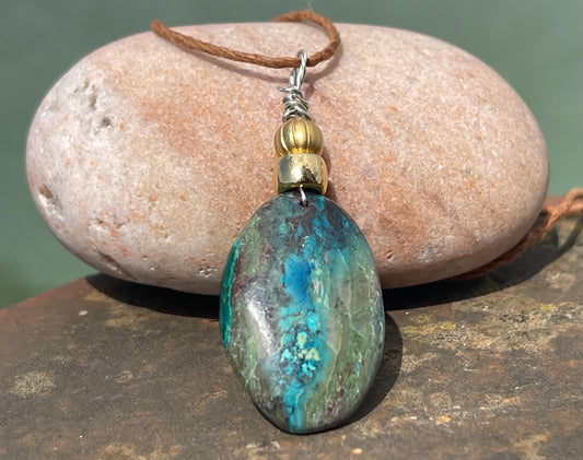 Chrysocolla Malachite necklace, ethical jewellery, bohemian necklace, unusual jewellery, malachite pendant, green gemstone necklace