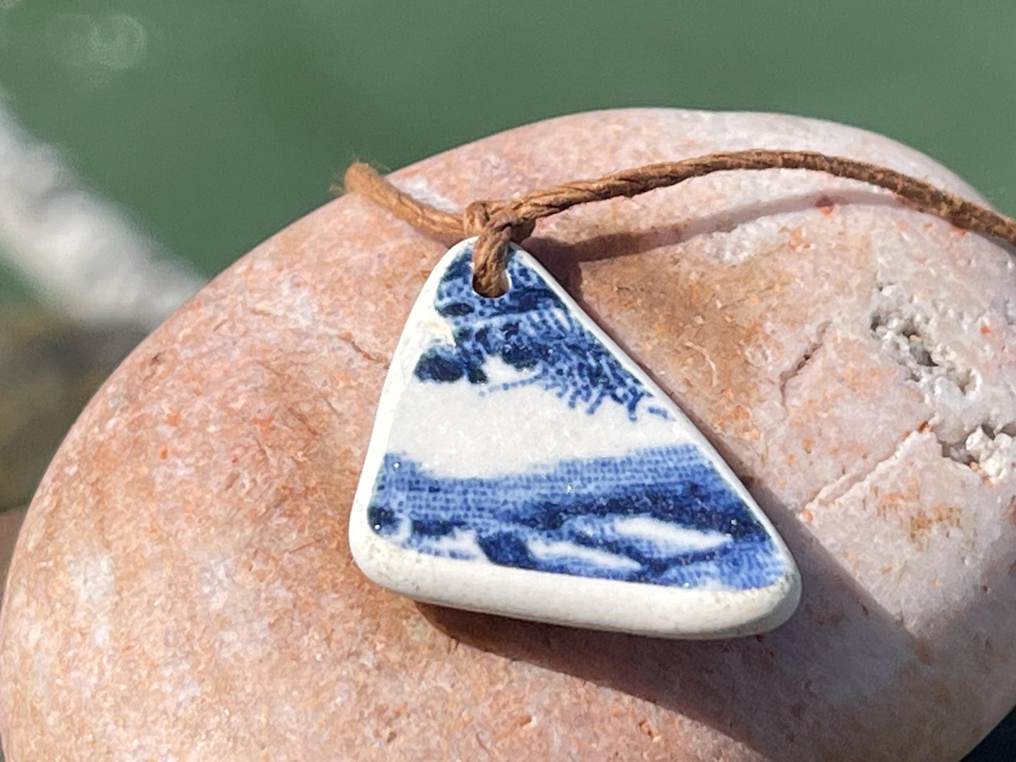 Recycled necklace, sea pottery necklace, eco friendly gift for her. Handmade necklace, ethical jewellery, blue necklace, earthy jewellery