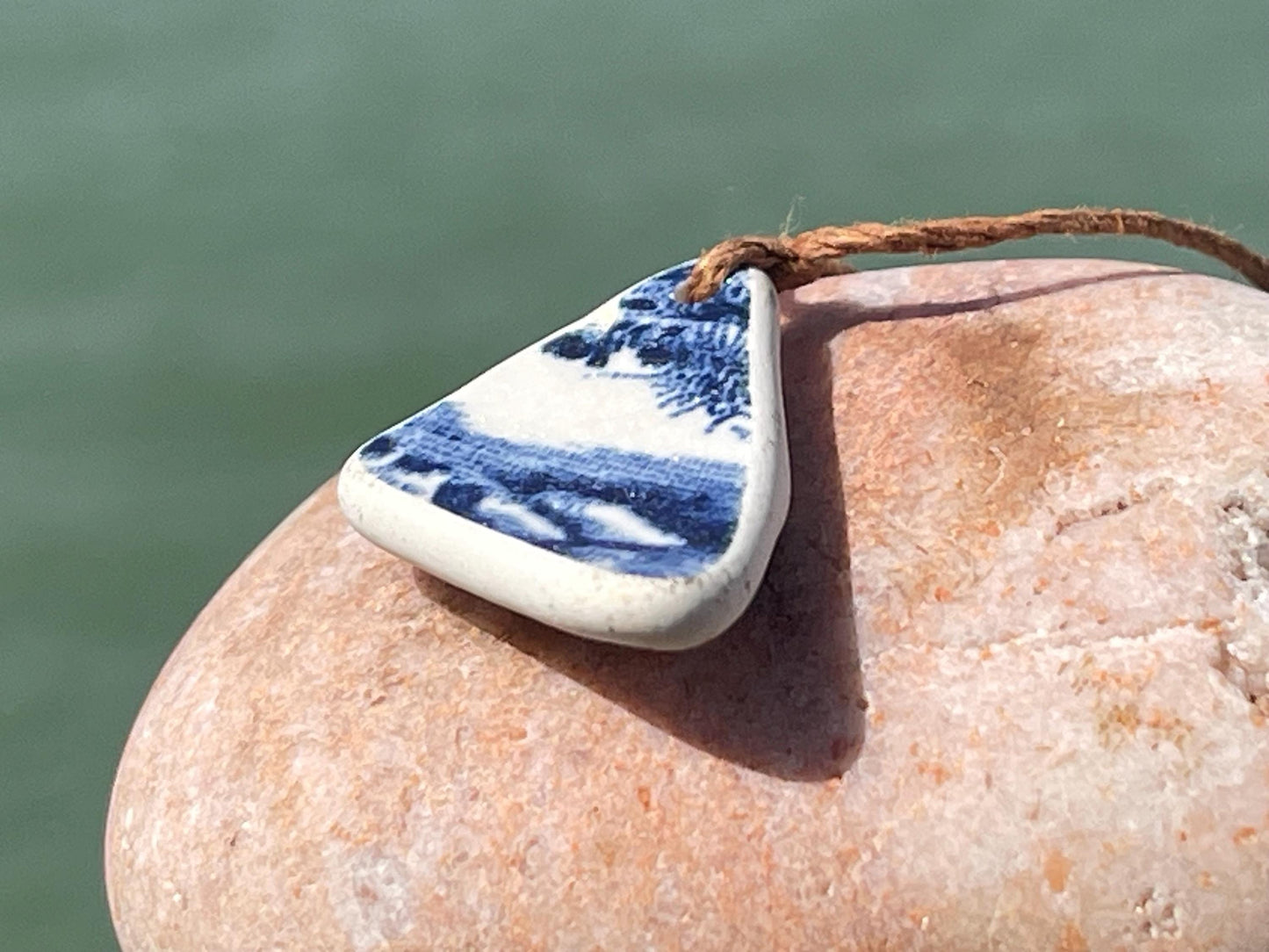 Recycled necklace, sea pottery necklace, eco friendly gift for her. Handmade necklace, ethical jewellery, blue necklace, earthy jewellery