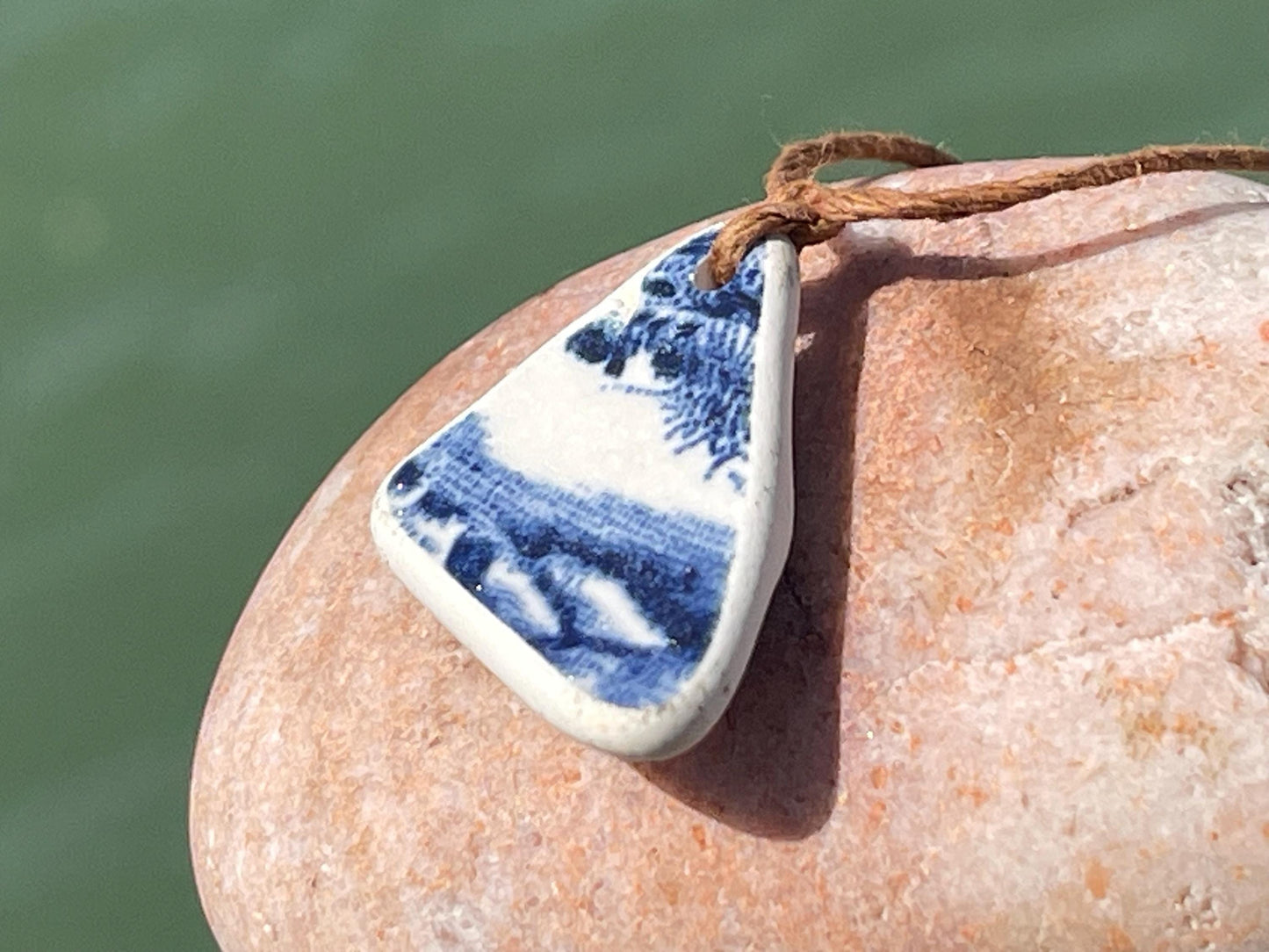 Recycled necklace, sea pottery necklace, eco friendly gift for her. Handmade necklace, ethical jewellery, blue necklace, earthy jewellery