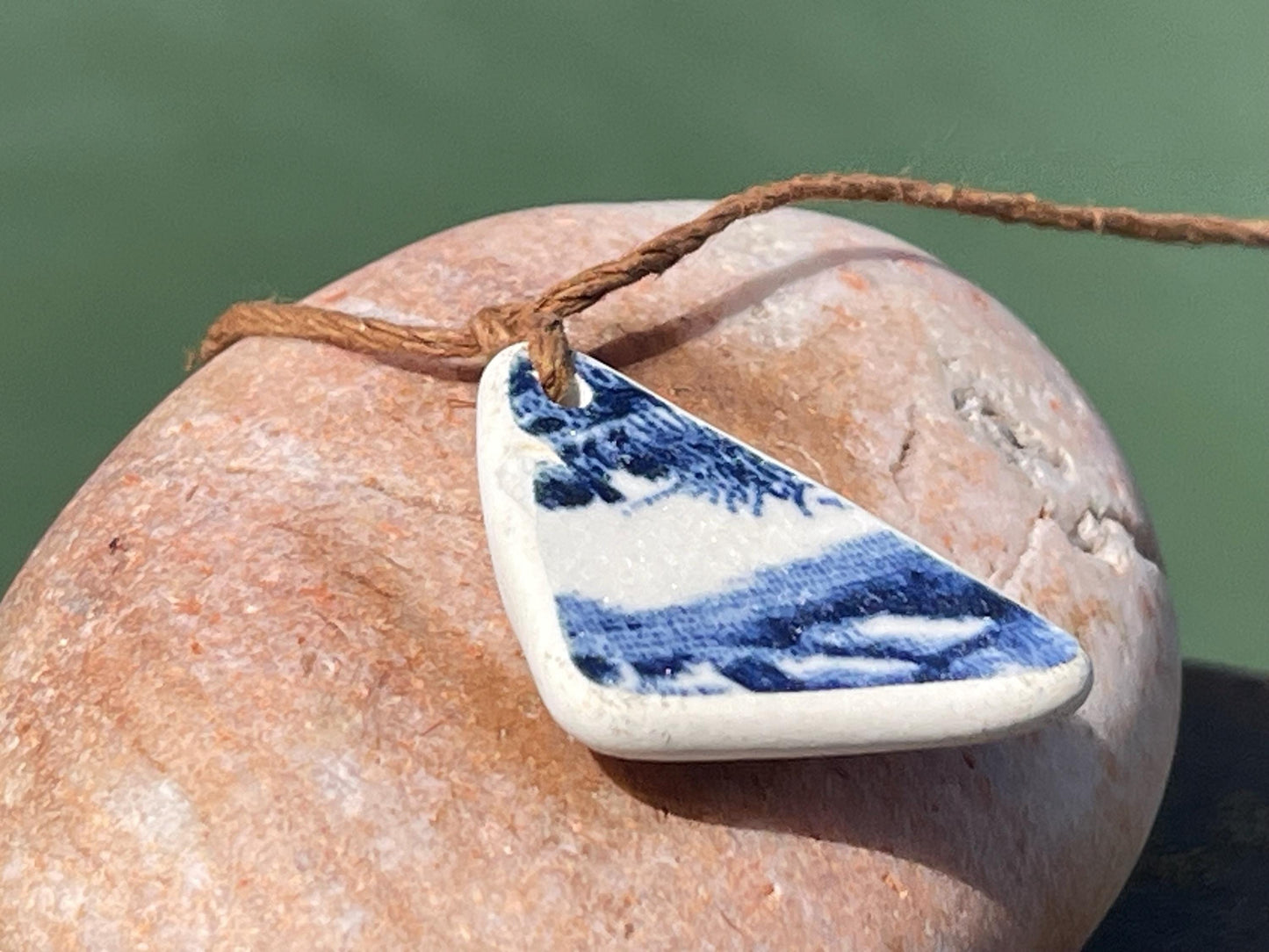 Recycled necklace, sea pottery necklace, eco friendly gift for her. Handmade necklace, ethical jewellery, blue necklace, earthy jewellery