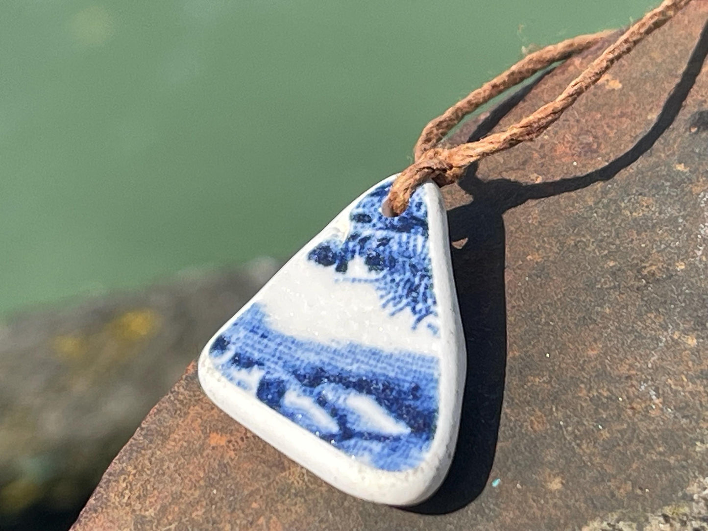 Recycled necklace, sea pottery necklace, eco friendly gift for her. Handmade necklace, ethical jewellery, blue necklace, earthy jewellery