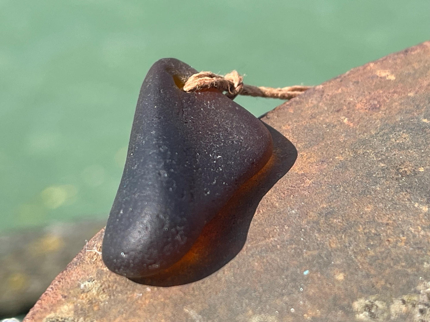 Orange sea glass necklace. Recycled necklace, gift for him. Ethical jewellery. Sea glass pendant. Eco friendly necklace, boho surf jewellery