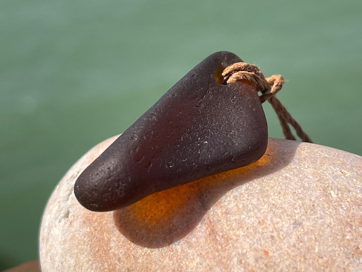 Orange sea glass necklace. Recycled necklace, gift for him. Ethical jewellery. Sea glass pendant. Eco friendly necklace, boho surf jewellery