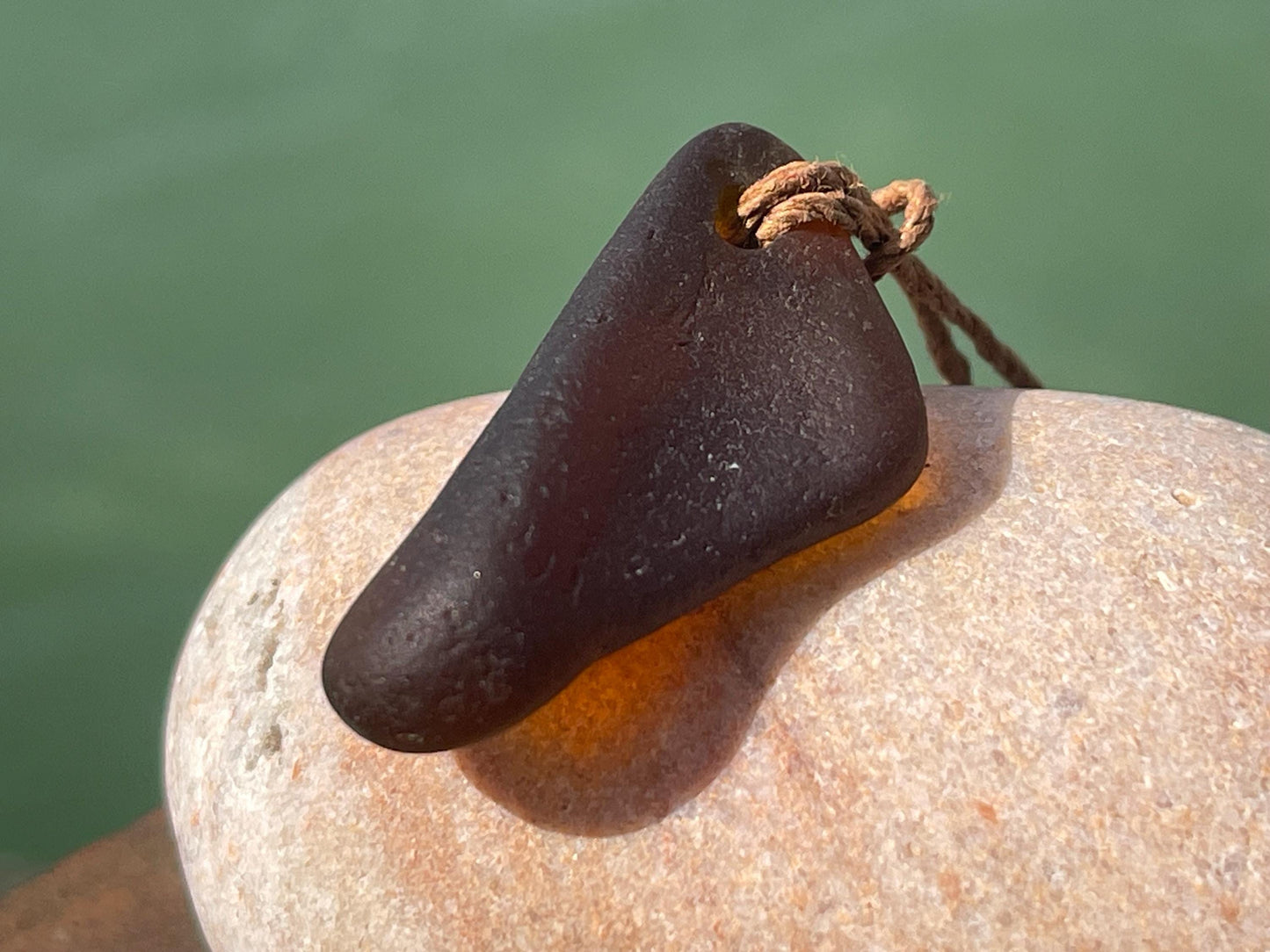 Orange sea glass necklace. Recycled necklace, gift for him. Ethical jewellery. Sea glass pendant. Eco friendly necklace, boho surf jewellery