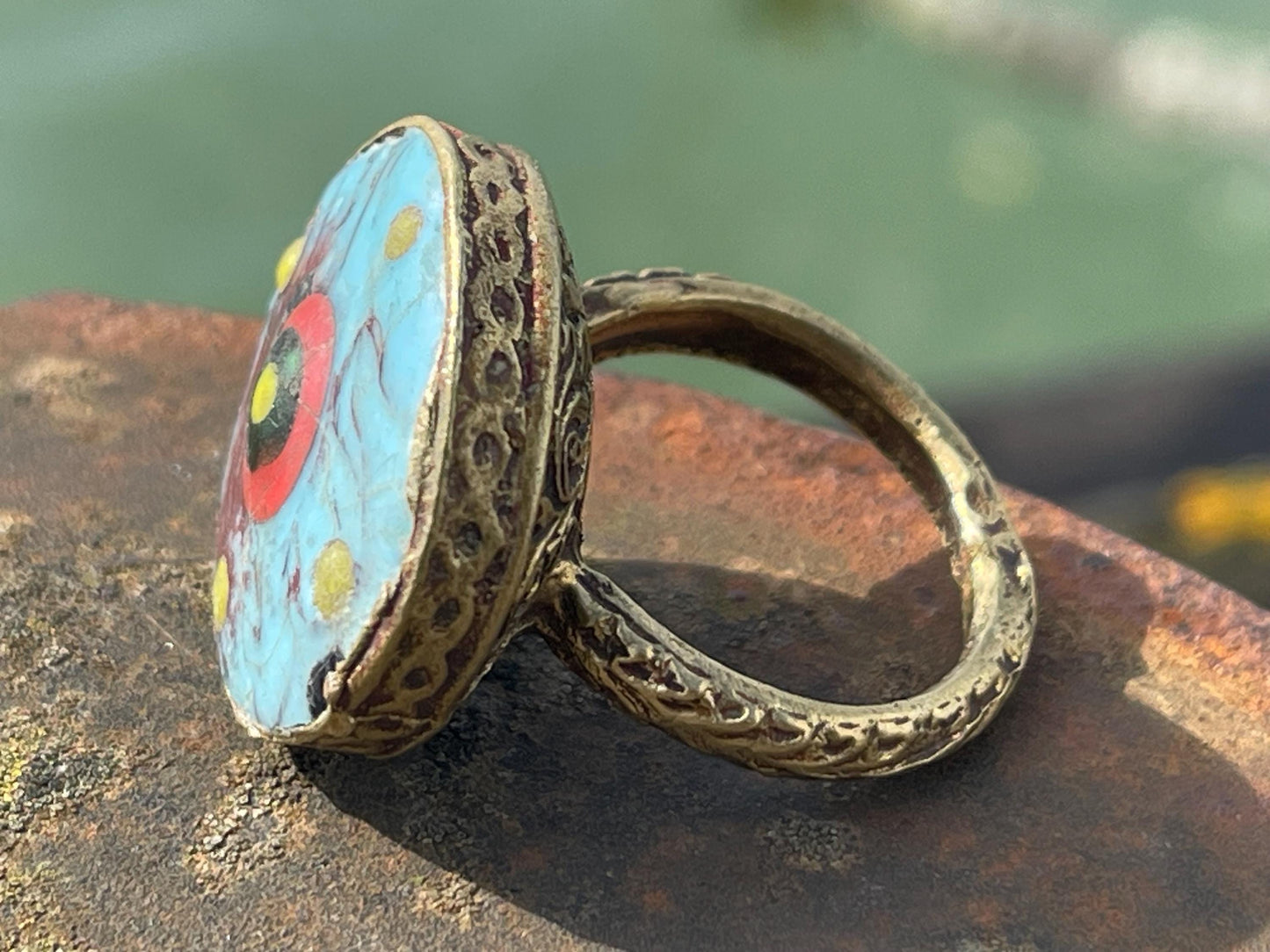 Fabulous vintage ring, large blue ring, boho vintage jewellery, ethical jewellery, gypsy ring. Gypsy jewellery, statement jewellery