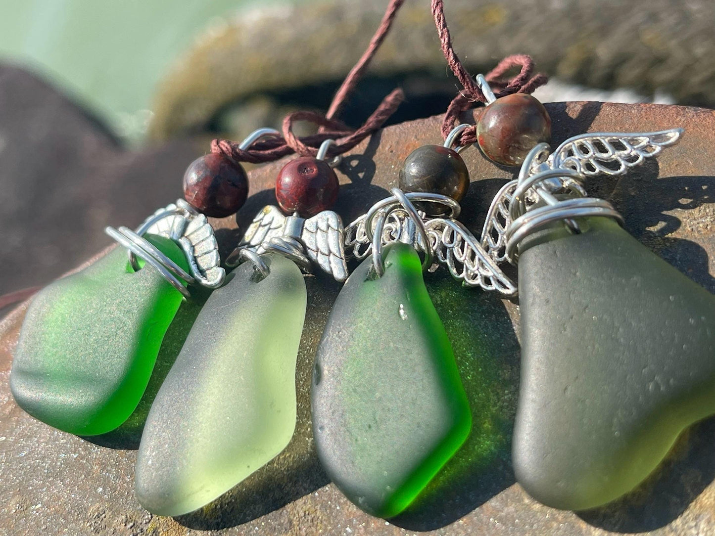 Guardian angel necklace, sea glass necklace, unique necklace, eco friendly gift for her. Ethical  jewellery, boho necklace, angel pendant