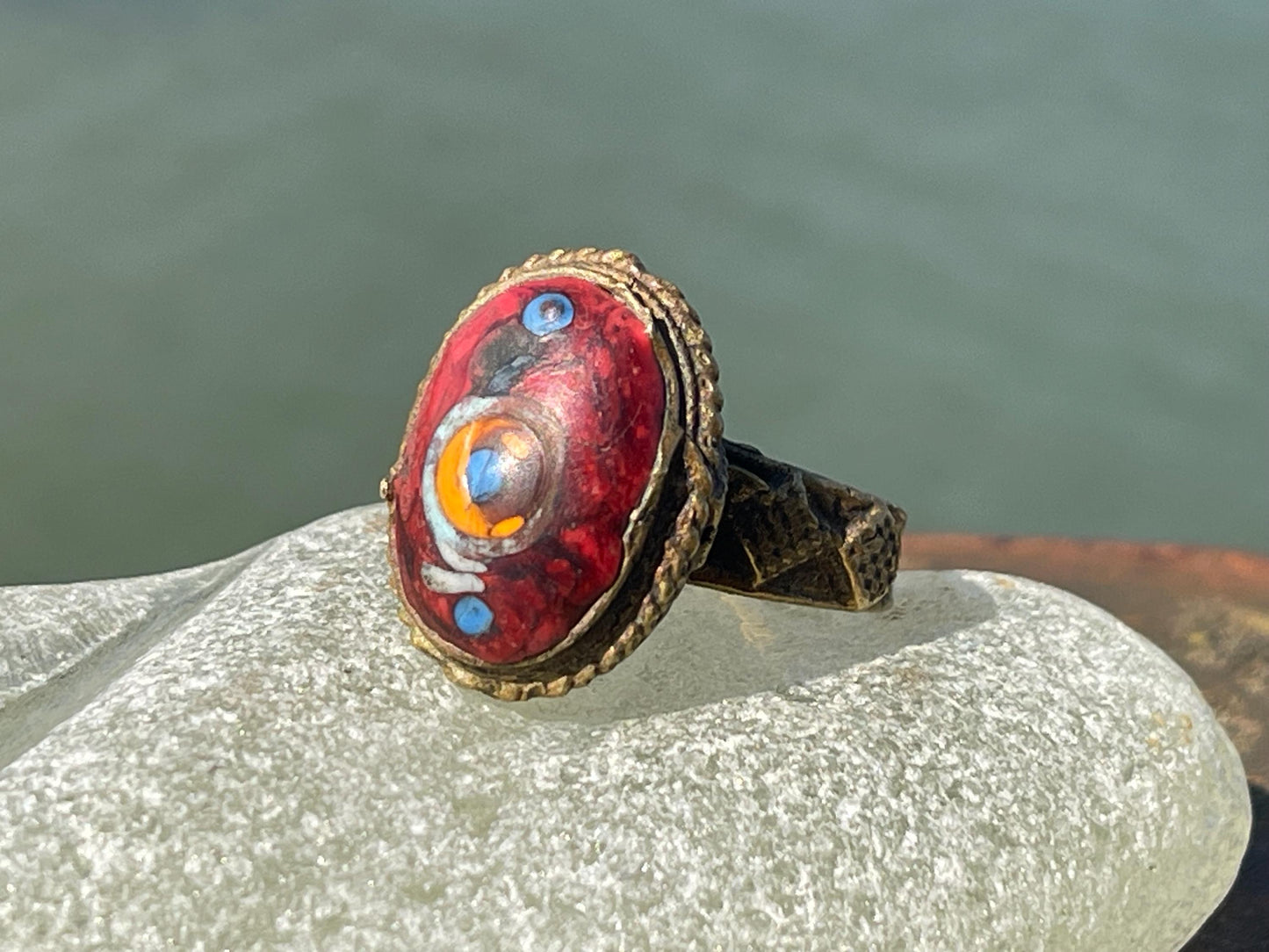 Fabulous vintage ring, large red ring, boho vintage jewellery, ethical jewellery, gypsy ring. Gypsy jewellery, statement jewellery