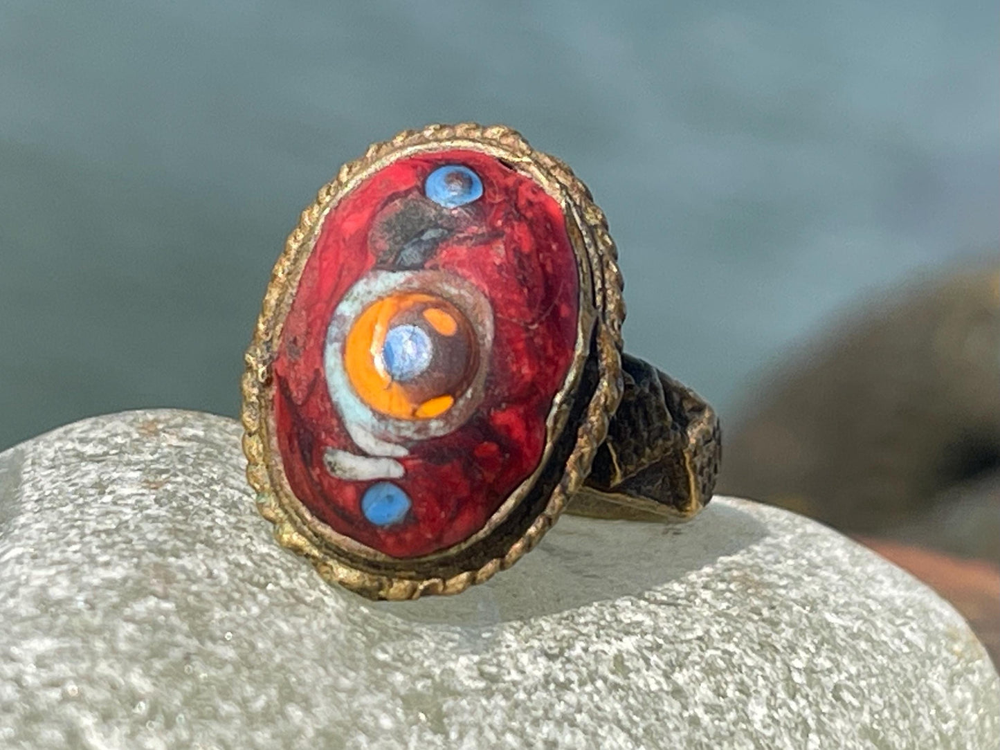 Fabulous vintage ring, large red ring, boho vintage jewellery, ethical jewellery, gypsy ring. Gypsy jewellery, statement jewellery