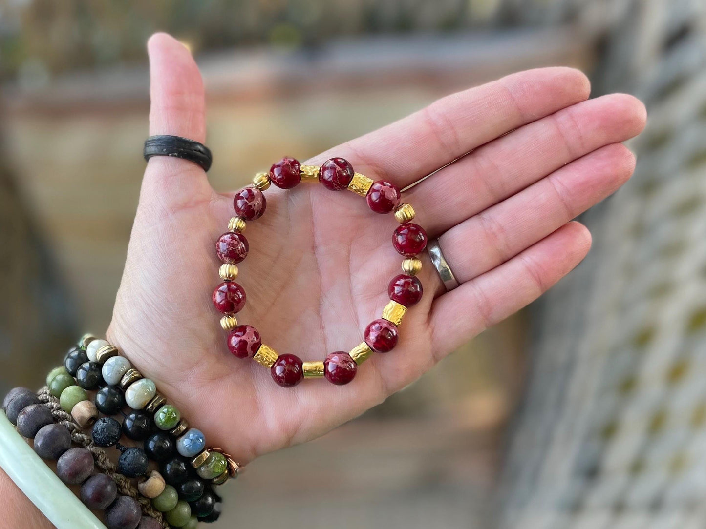 Sea sediment jasper bracelet, red jewellery, boho bracelet, Hippy bracelet, gift for her, red bracelet, handmade bracelet, festive gift