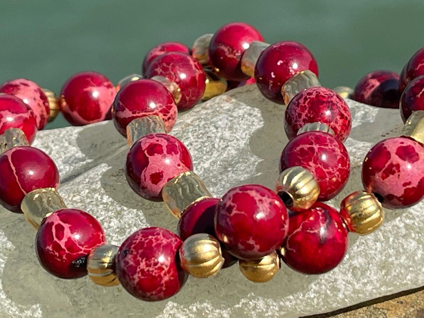 Sea sediment jasper bracelet, red jewellery, boho bracelet, Hippy bracelet, gift for her, red bracelet, handmade bracelet, festive gift