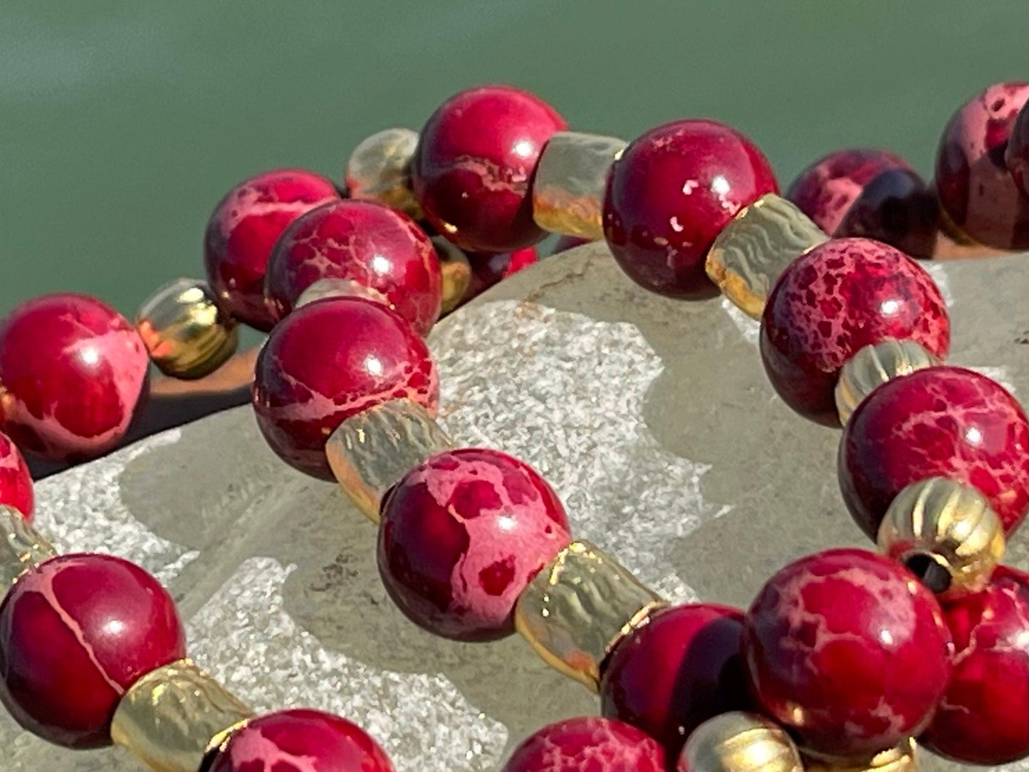 Sea sediment jasper bracelet, red jewellery, boho bracelet, Hippy bracelet, gift for her, red bracelet, handmade bracelet, festive gift