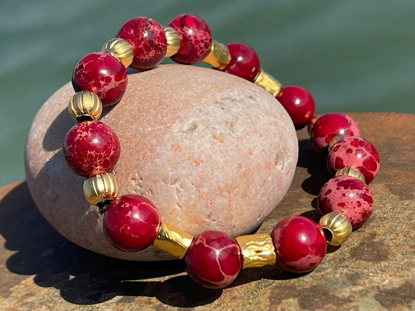 Sea sediment jasper bracelet, red jewellery, boho bracelet, Hippy bracelet, gift for her, red bracelet, handmade bracelet, festive gift