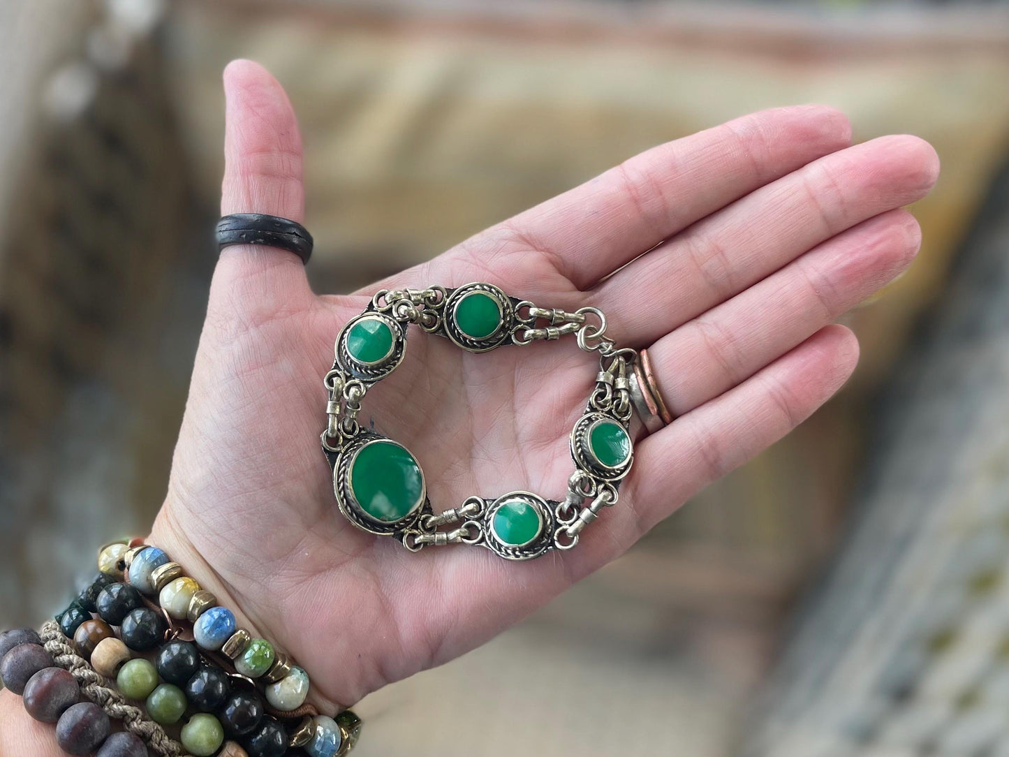 Stunning green bracelet. Green enamel bracelet, green jewellery, green bangle. Statement bracelet. Boho jewellery. Boho gift for her.