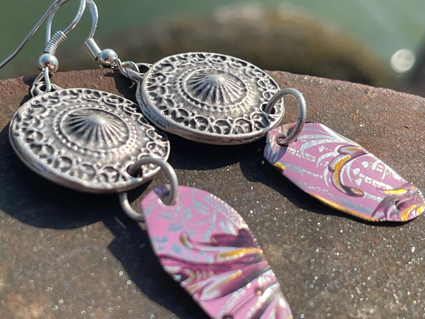 Pink jewellery, boho jewellery, pink earrings, unique earrings, eco friendly jewellery, ethical gift ideas, ethical jewellery, eco gifts