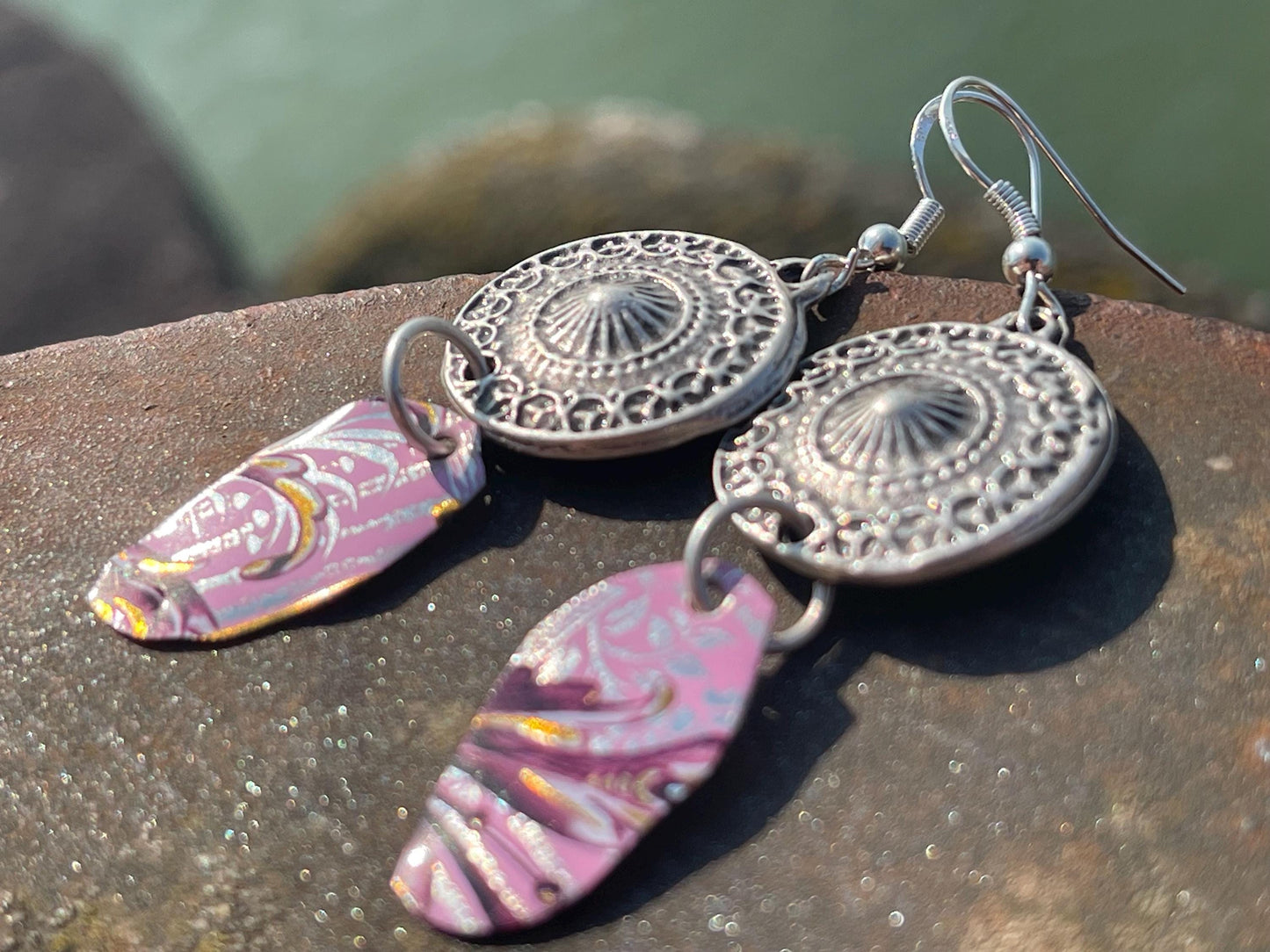 Pink jewellery, boho jewellery, pink earrings, unique earrings, eco friendly jewellery, ethical gift ideas, ethical jewellery, eco gifts