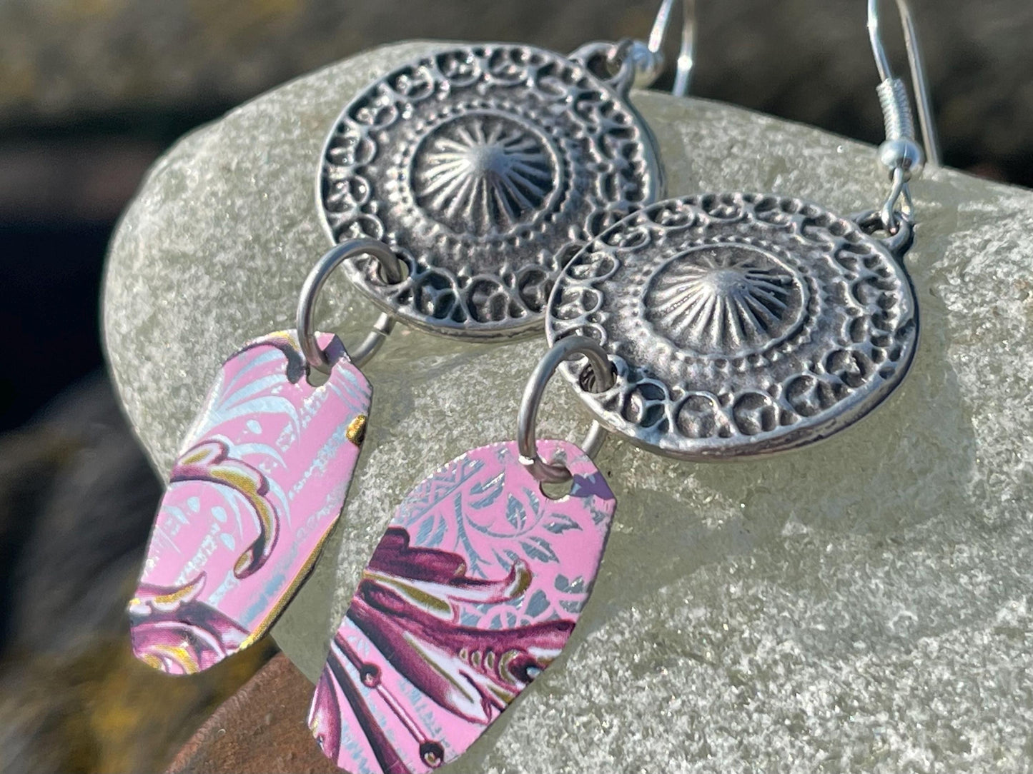 Pink jewellery, boho jewellery, pink earrings, unique earrings, eco friendly jewellery, ethical gift ideas, ethical jewellery, eco gifts