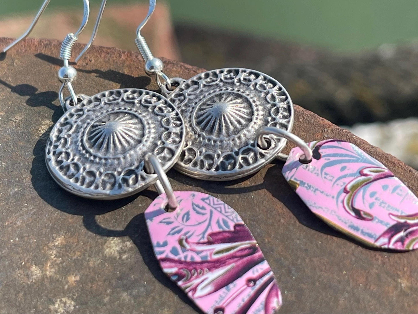 Pink jewellery, boho jewellery, pink earrings, unique earrings, eco friendly jewellery, ethical gift ideas, ethical jewellery, eco gifts