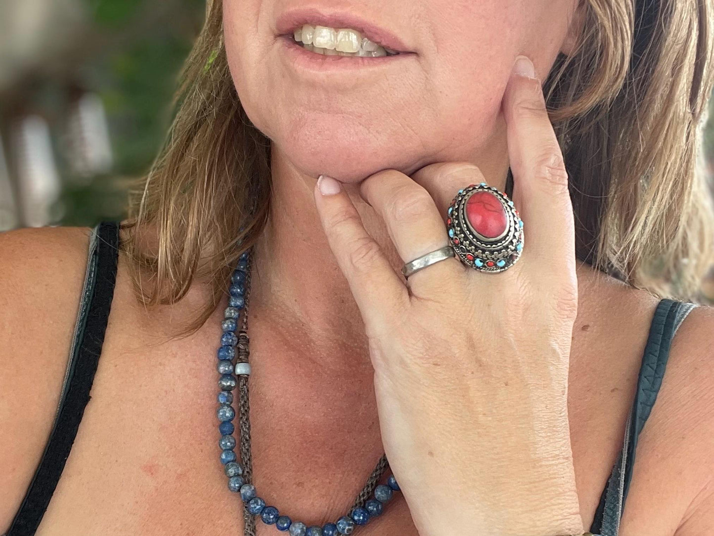 Fabulous vintage ring, large red ring, boho vintage jewellery, ethical jewellery, gypsy ring. Gypsy jewellery, statement jewellery